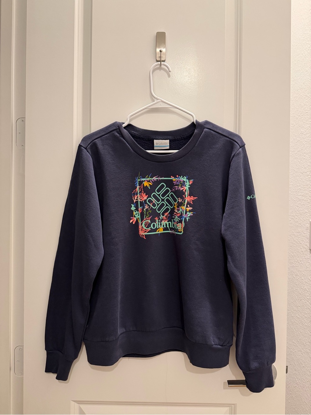 Columbia Navy Crewneck Sweatshirt with Colorful Tropical Logo